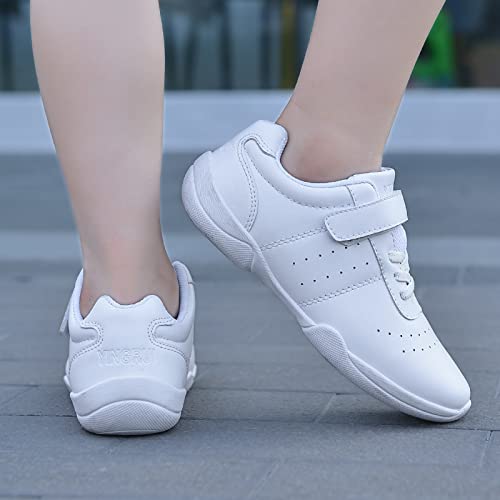 Wuiwuiyu Boys Girls Hook-And-Loop School Cheerleading Jazz Dance Yoga Sport Shoes Competition Training Sneakers White Size 4.5 #TOP6