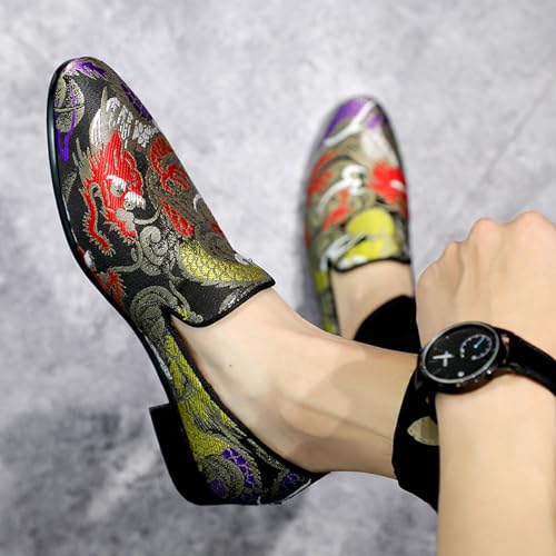 Men's Floral Satin Slip-On Dress Shoes - Wedding & Party Formal Shoes with Shine Details3