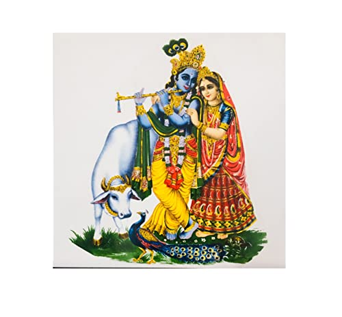 Image of Ceramic God Shri Krishna and Radha Tiles for Home Entrance, Temple, Office - 6 x 6 Inch, Multi-coloured