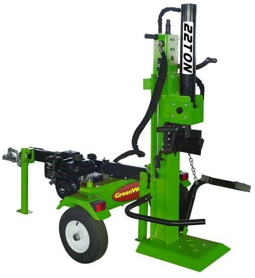 Fendeuse de Bûches 22tonnes, tractable à moteur Essence 6.5cv, Greenwood, Vert