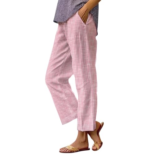 Pantalon large pour femme rose XL avec taille élastique confort