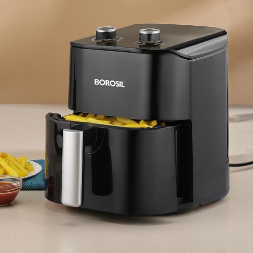 Image of Borosil 4.5 L Best 1380W Air Fryer | 4 in 1 Function with QuickFry Technology, Auto Off Function | Air Fryer for Bake, Grill, Roast, Reheat etc. | 90% Less Oil | 2 Year Warranty | Black