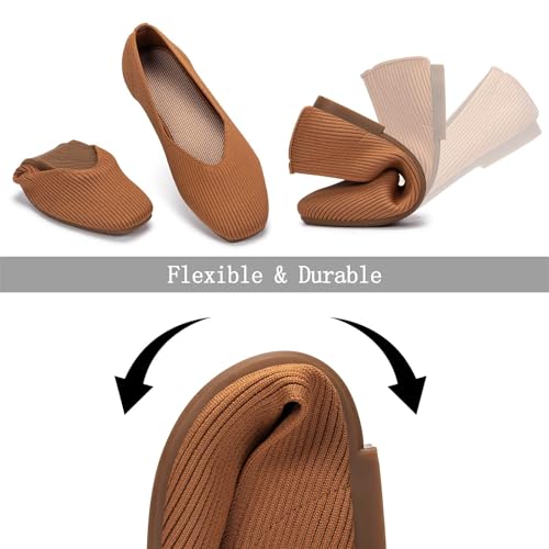 Image of Frank Mully Womens Casual Flat Shoes Square Toe Shoes Knitted Work Flat Comfort Dressy Flat Shoes for Daily Washable