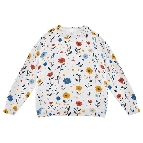 JUNZAN Flowers Sunflower Cornflower Birds White Kids Girls Hoodie Sweatshirt Fleece Boys Sweat Shirt Camping 4T