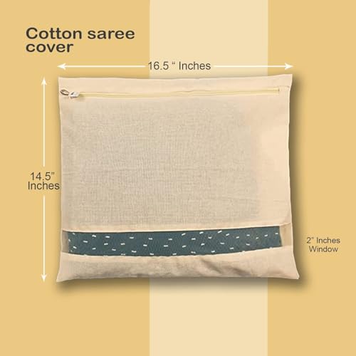 Image of Cotton Saree Bags /Covers for Storage | Big size single (16 x 14 Inches) with Zip Closure for Clothes Bags and Wardrobe Organizer with Transparent mesh window (6)