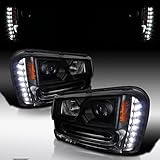 AUTOZENSATION Compatible with 2002-2009 Chevy Trailblazer, Left + Right Pair Headlamps Assembly, Black Smoke Projector Headlights w/LED