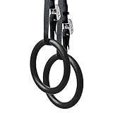 Foldable Fitness Gymnastic Rings - Set of (2) - Fully Adjustable Straps with Metal Buckles. Excellent for Pull Up Exercise or Olympic Gym Crossfit Training. Great for Dips and Full Body Strength.