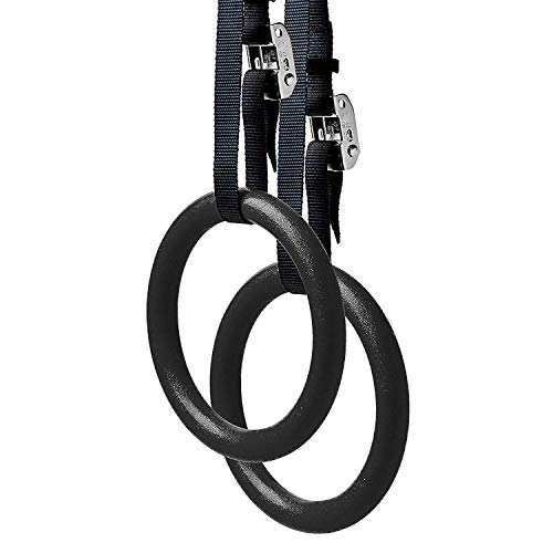 Foldable Fitness Gymnastic Rings - Set of (2) - Fully Adjustable Straps with Metal Buckles. Excellent for Pull Up Exercise or Olympic Gym Crossfit Training. Great for Dips and Full Body Strength.