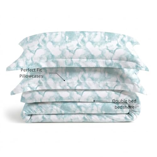 Image of VELOURA Tie-Dye Bedsheet Set, 100% Cotton, King Size 108x108 Inches, 300 Thread Count, with 2 Pillow Covers (Teal)