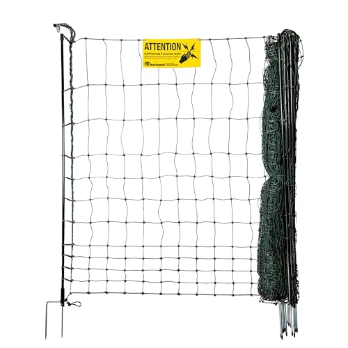 horizont strongLine Hühnerzaun 25m lang, 120cm hoch - 9 Fiberglaspfähle mit Doppelspitze - Geflügelzaun mit Strom, mobiler Zaun, Elektrozaun Hühner, Hühnerauslauf, Geflügelnetz