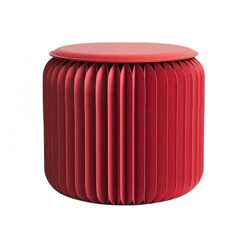 NOONTIDE Folding Stool - 12Inch Home Furniture 660lb Load Capacity Foldable Paper Stool Eco-Friendly Kraft Paper Honeycomb Design Foldable to 1.2 Brown Modern Minimalist Stool for Living Room(Red)