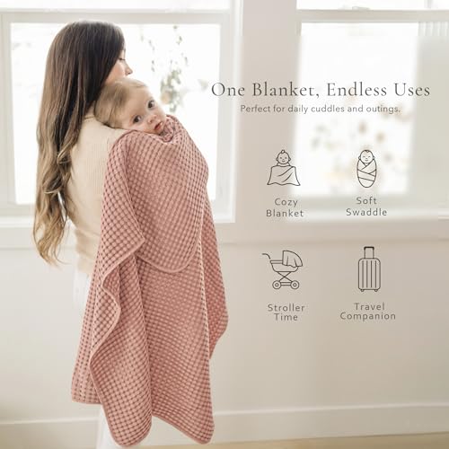 Image of Konssy Waffle Baby Blanket for Boys & Girls, Soft Newborn Swaddle Blanket | Waffle Knit, Cozy Crib Blanket Neutral for Nursery, Stroller & Toddler Bed, Machine Washable, 41 inch x 37 inch(Blush Pink)