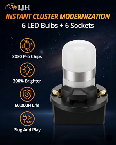 Image of WLJH White PC194 T10 194 LED Bulb Twist-Lock Socket for Dash Lights | 3030 SMD, Dimmable, Direct Fit, Easy Install, Instrument Panel Light, Gauge Cluster Backlight, 360 Illumination, 6-Pack
