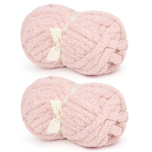 Image of Blush Chunky Chenille Yarn for Crocheting & Knitting, Super Bulky Soft Plush Warm Fluffy Yarn for Blankets, Large Thick Chenille Yarns for Beginners (2 PCS, 28yds /8oz Each)