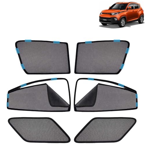 Image of KINGSWAY Car Sun Shade Curtains Only Compatible with Mahindra KUV 100 (2016 to 2021) | Front Window in Half Cut and Rear in Zipper (Magnetic) | UV & Heat Protection | Pack of 6 Pcs