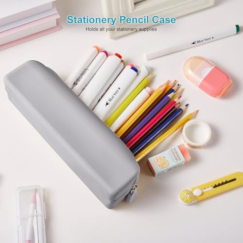 Image of Silicone Pencil Case Small, Pen Case Organizer, Silicone Pencil Pouches, Pen Bag, Pencil Bag, Pen Pouch for Women, Makeup Pouch Gray