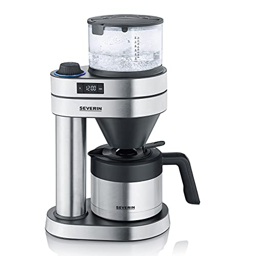 Severin Filterkaffeemaschine "Caprice" mit auslaufsicherer Thermokanne, wie von Hand aufgebrüht, Kaffeebereiter für bis zu 8 Tassen, Kaffeemaschine mit Timer, 1l, Edelstahl-gebürstet/schwarz, KA 5763