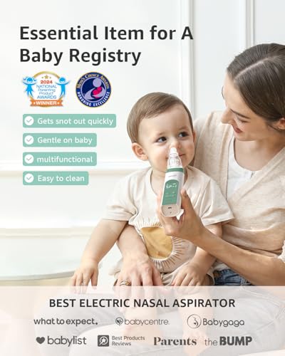 Image of GROWNSY Nasal Aspirator for Baby, Electric Nose Aspirator for Toddler, Baby Nose Sucker, Automatic Nose Cleaner with 3 Silicone Tips, Adjustable Suctions, Music and Light Soothing Function (Green)