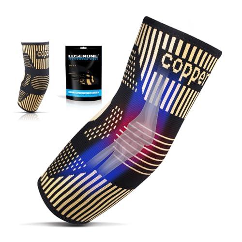 Lusenone Copper Elbow Support for Men/Women - Best Elbow Brace Compression Sleeves Support for Tennis Elbow, Golfers Elbow, Tendonitis, Weightlifting, Gym, Arthritis, Pain Relief