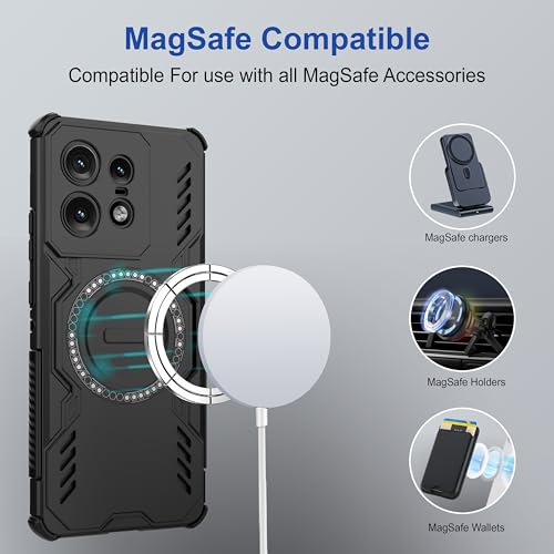 Image of Zapcase Back Case Cover for Motorola Edge 50 Pro 5G | Magnetic Case with Built-in Metal Ring | Supports MagSafe Charger, Wallet & Car Mount | Shockproof Hybrid PC + TPU | Black
