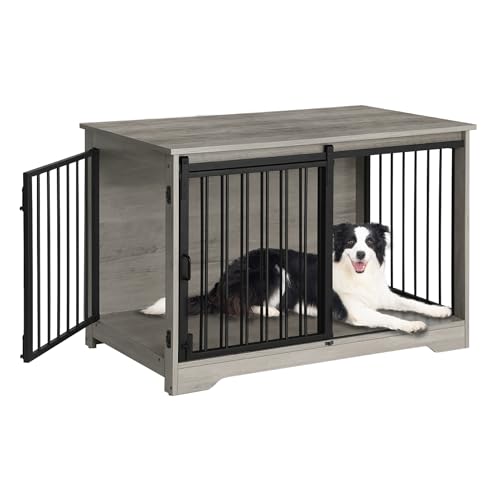 Hzuaneri Hundekäfig Möbel, 100cm hundebox für zuhause, Schiebetüren, Moderne hundebox Holz Indoor für kleine/mittlere/große Hunde, Hundekäfig für Zuhause, 100 x 60 x 68 cm, Hell Elfenbein DFC02305B