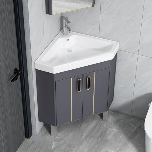 Hltdzer Corner Bathroom Vanity with Sink - Floor Standing, Wall