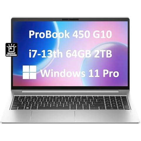 HP ProBook 450 G10 Business Laptop (15.6" FHD IPS Anti-Glare, Intel 10-Core i7-1355U, 64GB RAM, 2TB SSD) Backlit Keyboard, Webcam, Ethernet, Wi-Fi 6E, Wolf Pro Security, Win 11 Pro, Silver Cover
