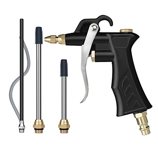 Industrial Air Blow Gun with Brass Adjustable Air Flow Nozzle , Universal hose and 2 Steel Air flow Extension.Pneumatic Air Compressor Accessory Tool Dust Cleaning Air Blower Gun.