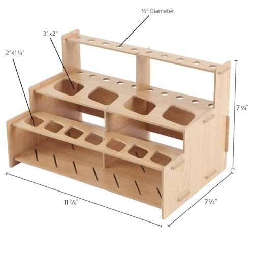 Image of HG Art Concepts Mezzo Artist Paint and Brush Racks - Wood Grain Laminate Multi Layer Desk Stand Professional Storage Display Organizer for Paintbrushes and Tubes - Straight Rack 1