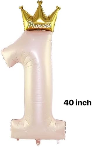 Miniatura 2 de Globos rosas de corona de princesa número 1 de 40 pulgadas, globos de primer cumpleaños para niñas, decoraciones de fiesta de primer cumpleaños,