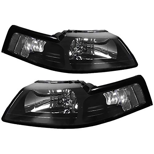 Carpartsinnovate For 99-04 Euro Black Housing Clear Lens Headlights Lamps Pair