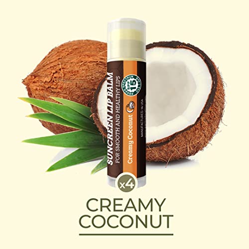 Spf Lip Balm 4-Pack By Earth's Daughter - Lip Sunscreen, Spf 15, Organic Ingredients, Coconut Flavor, Beeswax, Coconut Oil, Vitamin E - Hypoallergenic, Paraben Free, Gluten Free, New #TOP7