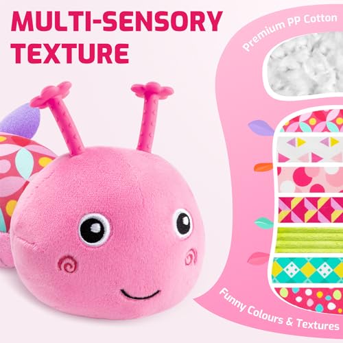 Image of Sumobaby Infant Baby Musical Stuffed Animal Toys for 0-3-6-12 Months,Multi Sensory Toys with Crinkle and Rattles, Tummy Time Toys for Newborn Boys Girls, Caterpillar, Pink