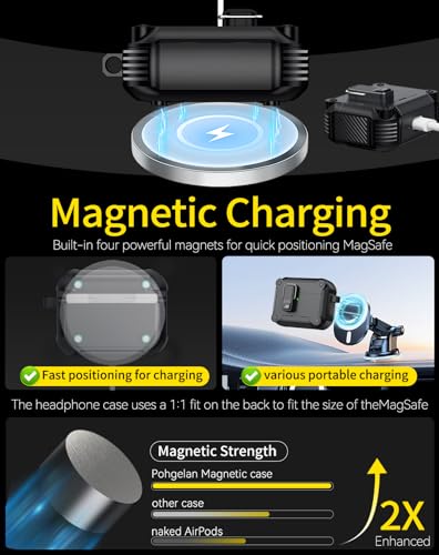 Image of Pohgelan for AirPods Pro 3 Case with Safety Lock-Black | Magnetic Automatic Lock with Cleaning Kit&Keychain,Compatible with Magsafe