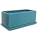 MyGift 10 inch Rectangular Modern Minimalist Turquoise Ceramic Succulent Planter Pot/Window Box Container with Saucer and Drainage Holes