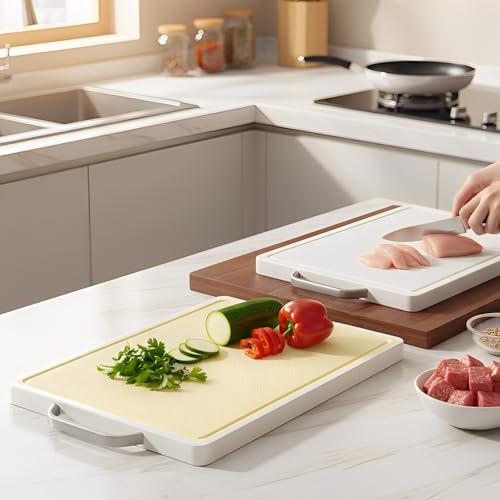 Tabla de cortar reversible con superficie texturizada antideslizante – Polietileno alimentario grueso de 0.82" apto para cuchillos y duradera para carne, pescado, frutas y verduras (15" x 11") miniatura 5
