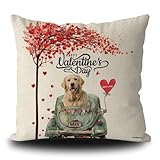 GABSHAIM Custom Happy Valentine Golden Retriever Throw Pillow Cover Love Hearts Tree Dog Truck Linen Pillowcase Sofa Couch Home Decor Print Both Sides 20x20 Inch Style 3