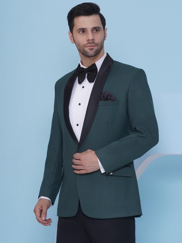Image of FAVOROSKI Tuxedo Blazer for Men with 2 Pockets | Rayon Slim Fit Blazers | Ethnic Wear Tuxedos | One Button Solid Tuxedo Blazers in Shawl Collar | Blazer for Wedding, Festive, Formal