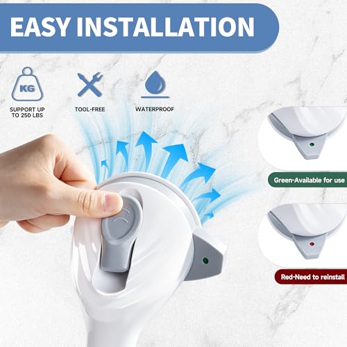 Image of Suction Cup Grab Bars 16.5 Inch, 2 Pack Anti Slip Bathroom Grab Bar, No Drill Handicap Grab Bars, Removable Safety Support Handrail, Assist Bath Shower Handle for Elderly Injury Senior 1.37 inch Dia