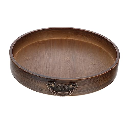 Mikinona Bandeja De Bambú Retro con Bandejas para Decoración Vintage Bandeja De Comida Placa De Almacenamiento De La Vendimia Fuente De Bambú Light Brown Aleación De Zinc