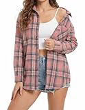 OLICE Womens Button Down Shirts Long Sleeve Plaid Shackets Business Casual Blouse Top Pink M