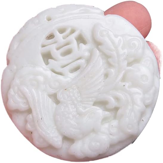 Acxico 1 pcs Jade Phoenix Pendant Chinese Natural White Necklace Jewelry Amulet