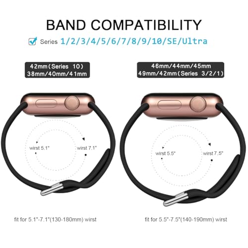 Wepro 3 Pack Correas Compatible con Apple Watch 38mm 40mm 41mm, Correa de Silicona Suave para iWatch Series 9 8 7 6 5 4 3 2 1 SE Ultra, Negro/Blanco/Gris