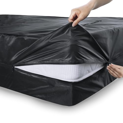 Mattress Bags for Moving and Storage, Heavy Duty Twin X-Large Mattress Bag with 4 Strong Handles, Waterproof Mattress Cover/Protector for Moving Twin XL Size, Reusable Thick Tarp, Black