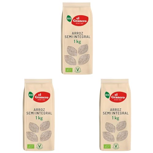 El Granero Integral - Arroz Semi Integral Bio - 1 kg - Rico en Vitaminas, Minerales y Aminoácidos Esenciales - Gran Fuente de Energía - Propiedades Prebióticas - Apto para Veganos (Paquete de 3)