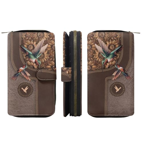Image of COEQINE Ladies Wallets Pink Leopard Heart Black Printed Leather Phone Long Clutch Purses Check Coin Change Holder
