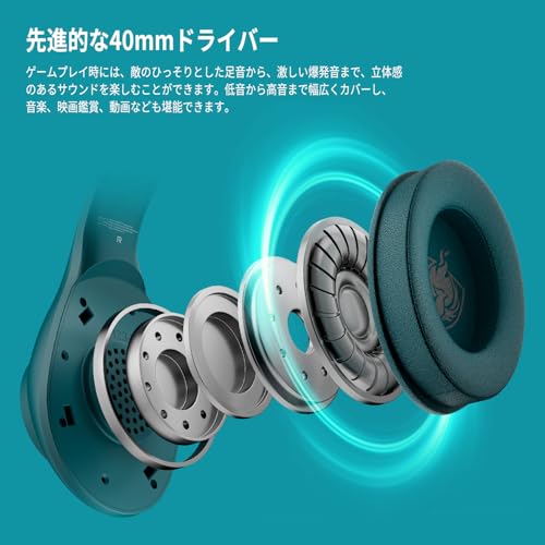 YOTMS 【正規品】ゲーミングヘッドセット 有線 40mmドライバー イヤホン PS5ヘッドセット ps4 ヘッドセット スマホ/PC/Switch/Xboxワン対応 マイク付き ワンクリックミュートヘッドホン ノイズキャンセリング 軽量 快適 密閉型 重低音 伸縮可能 男女兼用プレゼント（青）