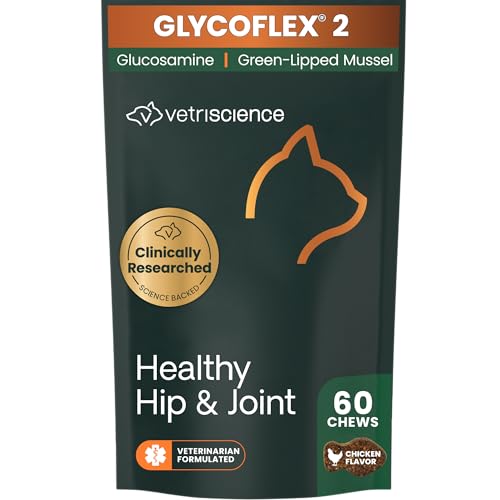 VetriScience Healthy Hip & Joint Chews, GlycoFlex Glucosamine and Green-Lipped Mussel Joint Support Supplement for Cats, Promote Mobility and Protect Joints, Chicken, 60 Count
