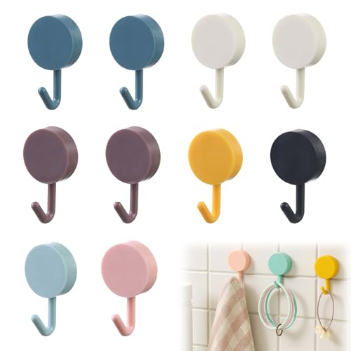Huybaa Selbstklebende Wandhaken, 10 Stück, klein, bunt, Wandhaken, ohne Bohren oder Nägel, für Badezimmer, Küche, Decke, zum Aufhängen, Wand, Tür, Bademantel, Handtuchhalter