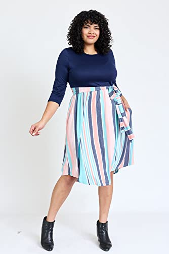 Image of Eloges Women's 3 /4 Sleeve Contrast Waist Band Floral Curved Hem Midi Dress